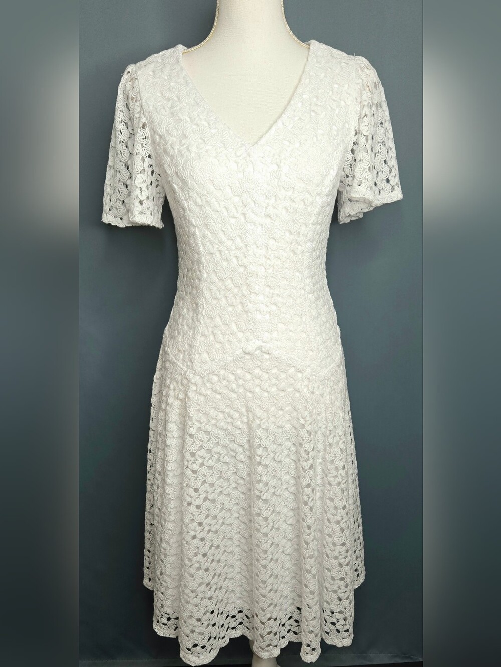 Rabbit Rabbit Designs White Romantic Lace Flutter Sleeve Dress NWOT Size M